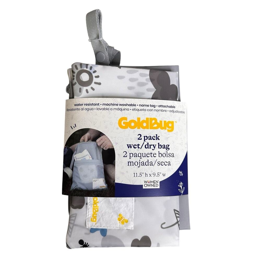 Goldbug 2 Pack Wet Dry Bag Daycare Essentials Water Resistant Bags For Baby Use